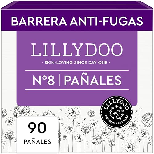 Pañales LILLYDOO delicados con la piel - talla 8 (17+ kg), caja mensual (90 unidades), protección contra fugas, suaves, sin perfumes ni lociones y dermatológicamente probados
