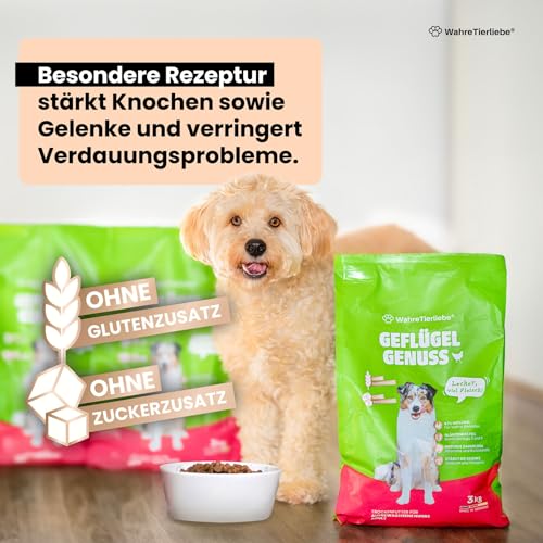 WAHRE TIERLIEBE - Geflügel Genuss - Premium Hundefutter Trocken, Made in Germany I Trockenfutter für Hunde, Getreidefrei & ohne Zuckerzusatz, Perfekt für Muskelaufbau & EIN Gesundes Fell