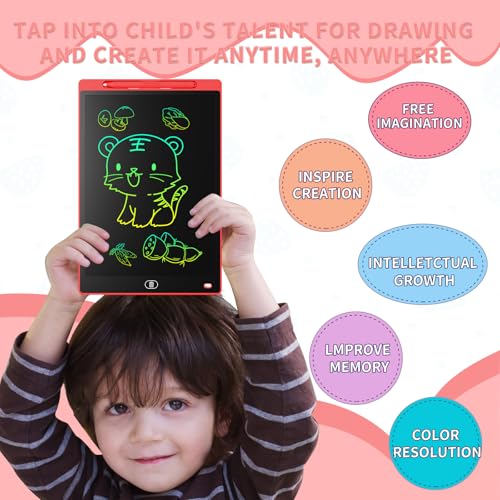 Image of [2 Pieces] LCD Writing Board, 12 Inches, Genialba Colourful LCD Writing Tablet, LCD Writing Tablet, Electronic Tablet, Graphic Tablet for Children's Games 2 3 4 5 6 7 Years Boys Girls (Blue & Red)