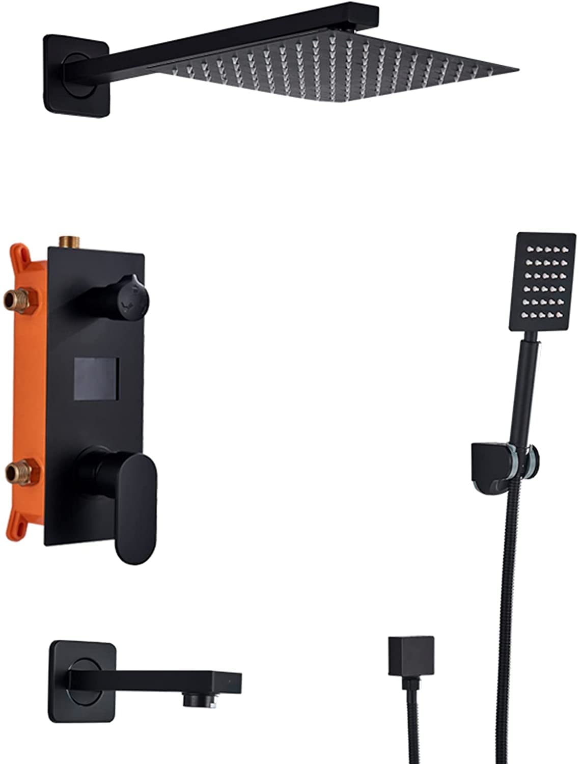 Aycdl Black Shower System Digital Display Concealed Shower Faucet Set Matt Shower Mixer Set With Hand Shower And Waterfall Rainfall Shower Head,8 Inch