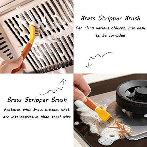Image of Copper Wire Brush with Scraper - 2-in-1 Dual-Head Cleaning Tool for Kitchen, Bathroom, Garage and More - Ergonomic TPR Handle (Yellow)
