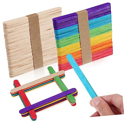 OSALADI 100Pcs Colored Wooden Craft Sticks Smooth Waxing Sticks for DIY Projects Natural and Vibrant Colors for Painting Home Art and Creative Crafts