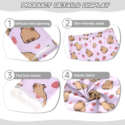 Cute Capybara with Strawberry Hearts Purple Girls Leggings Soft Comfortable Athletic Leggings Dancing Pants for 4-10 Years3