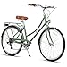 AVASTA 26 Inch Hybrid Bike, Lightweight Step-Through Hi-Ten Steel Frame for City Commuting, 6 Speed Comfort Bicycle with Light in Elegant Green with Stylish Black Tires for Woman Female