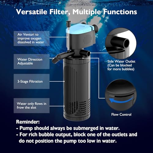 Image of AquaMiracle Water Flow Adjustable 3-Stage Aquarium Filter with Aeration