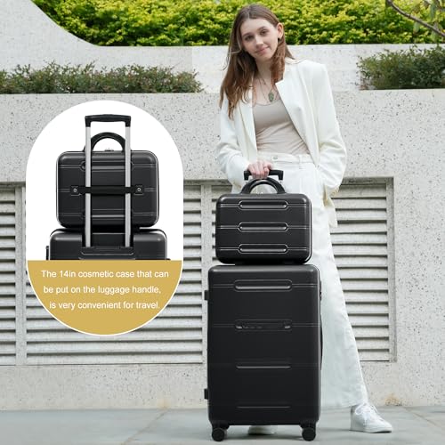 Image of 6 Pcs ABS Hardshell Luggage Set Spinner Wheel Suitcase Suitcase All Black