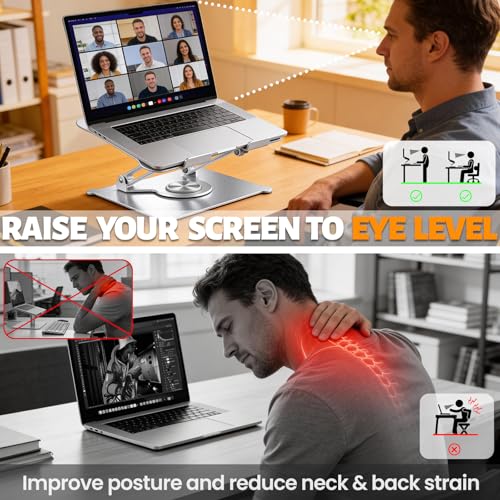 Image of Urmust Adjustable Laptop Stand for Desk, 360 Rotating Base, Ergonomic Computer Stand, Compatible with MacBook Air Pro, Dell, HP, for Office Home