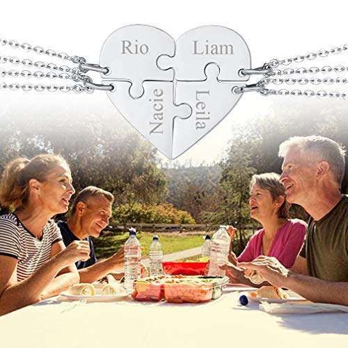 FaithHeart BFF Puzzle Stitching Necklace 2/3/4/5/6/7/8 Pcs Stainless Steel Personalized Name Heart Pendants Family Love Jewelry Free Engrave Friendship Forever Necklaces Set with Delicate Packaging2