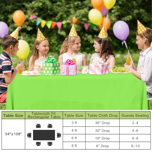 Image of Smiry Disposable Table Cloth - 6 Pack, 54 x 108 Inch Waterproof Rectangle Tablecloths for Parties, Decorative Plastic Table Cover, Leakproof & Sturdy, Lime Green