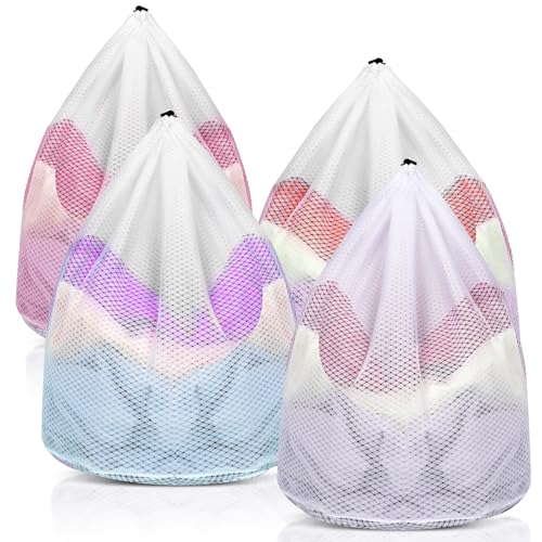 AiQInu 4 Piezas Bolsa Lavadora Ropa, 40 x 30cm Red Lavadora Ropa Interior, Bolsa Ropa Sucia Viaje con Cordón, Bolsas para Lavar Ropas en Lavadora, Bolsas Malla Lavanderia Reutilizable
