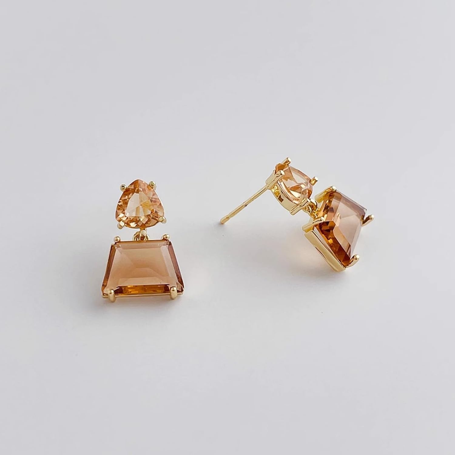 Small Brown Crystal Dangle Earrings for Women Fashion 18k Gold Plated Amber Crystal Square Earrings Hypoallergenic Jewelry - Image 7