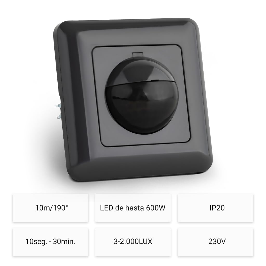 SEBSON Sensor de Movimiento Interior - Montaje Empotrado en Pared, LED Adecuado, Programable - Detector de Movimiento 10m/190°, Instalación 60x49x32mm