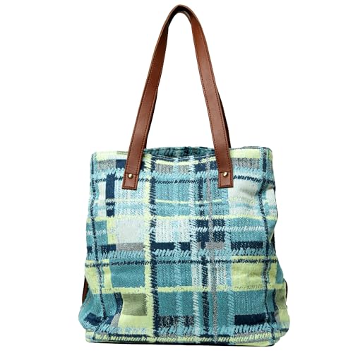 Image of maisha by Esha Stylish Cotton Jacquard Tote Bag for Women - Handcrafted Travel Handbag, Cabin & Overnight Bag | Spacious Multi-Purpose Bag with 3 Compartments