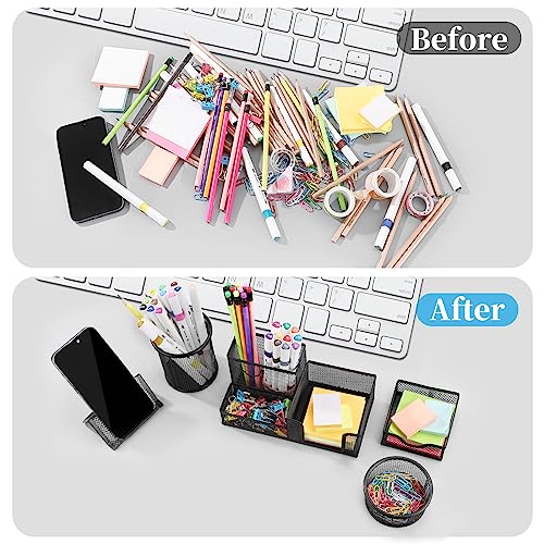 Mesh-Pen-Holder-for-Desk-Pencil-Holders-5-Pieces-Desk-Organizer-Office-Supplies-Caddy-with-Sticky-Notes-Holder-for-Office-School-Home-Black