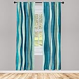 Ambesonne Abstract Window Curtains, Wave Pattern with Grunge Effect Vertical Lines Sea Inspired Design, Lightweight Decorative 2-Panel Set & Rod Pocket, Pair of - 28' x 84', Green Blue