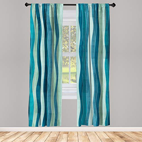 Ambesonne Abstract Window Curtains, Wave Pattern with Grunge Effect Vertical Lines Sea Inspired Design, Lightweight Decorative 2-Panel Set & Rod Pocket, Pair of - 28" x 84", Green Blue