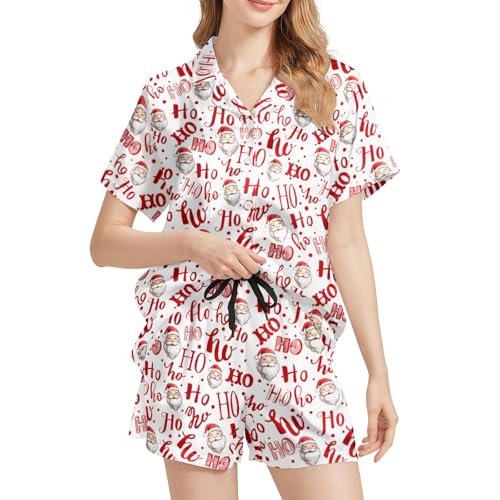 Image of Silk Satin Pajama Set for Women Summer Lounge Pjs Sets 2 Piece Suit Ladies Button Down Tops And Shorts Sleepwear