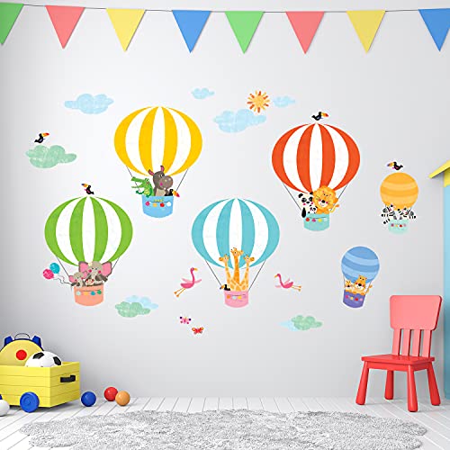 DECOWALL DWL-2010 Animals in Hot Air Balloons Wall Stickers Wall Decals Peel and Stick Removable Wall Stickers for Kids Nursery Bedroom Living Room d?cor