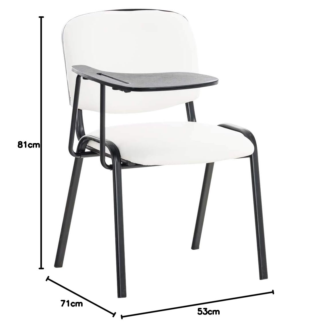 CLP Chaise Visiteur Ken Similicuir et Tablette Rabattable I Chaise Salle de Conférence Stable Confortable Dossier et Assise Rembourrés I Couleur, Couleur:Blanc