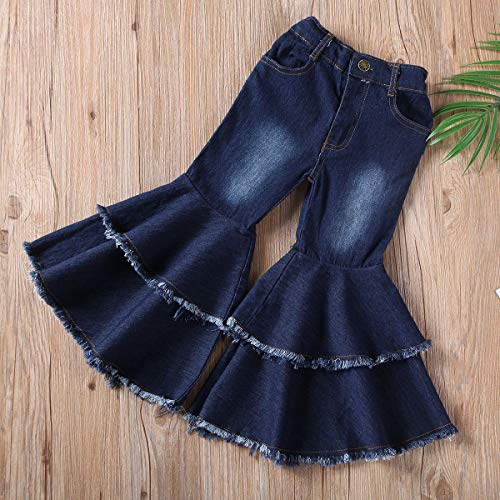 Toddler Little Kids Baby Girl Denim Jeans High Waist Bell Bottom Flare Pants Wide Leg Long Trousers Clothes 2-7T4