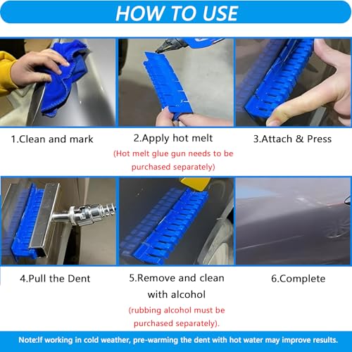 Image of Paintless Dent Removal Kit, 1 x T-bar Puller & 4 x Puller Lines & 2 x Stainless Steel Grooves, Professional PDR Tool Set for Car Dent Repair on Doors, Hoods & Body Panels