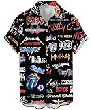 CURBODO Camisas de bolos para hombre, camisa retro de manga corta con botones, camisa hawaiana casual estampada para playa, Bowling-graffiti, Medium