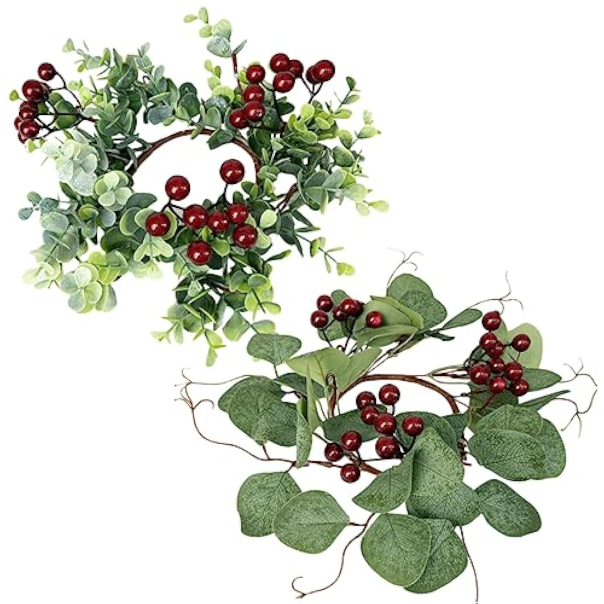 2pcs Artificial Berry Candle Wreath for Christmas Table Decor