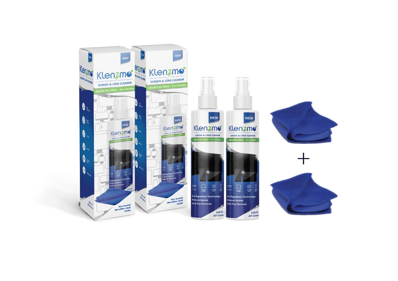 Klenzmo Screen and Camera Lens Cleaner Spray with Microfiber Cloth | Cleaning Spray for Laptop, TV & Flat Screen, Display, Mobile Phone Screen, Display & Camera Lenses | Pack of 2 | 250 ml Each (B0BX8YRMJC) Amazon Price History, Amazon Price Tracker