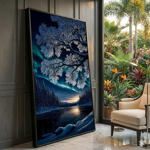 Paysage lacustre d'hiver en grand tableau pour évader votre esprit