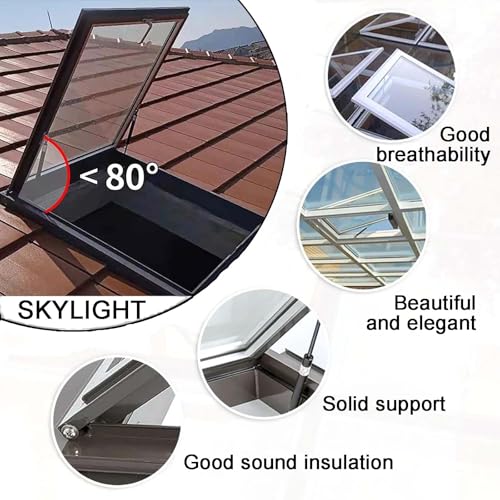 Okno dachowe Skylight na poddasze i piwnicę 96 x 45 cm rama ze stopu aluminium, izolacja akustyczna ze szkła hartowanego, idealna do oświetlenia słonecznego i płaskiego dachu spadzistego
