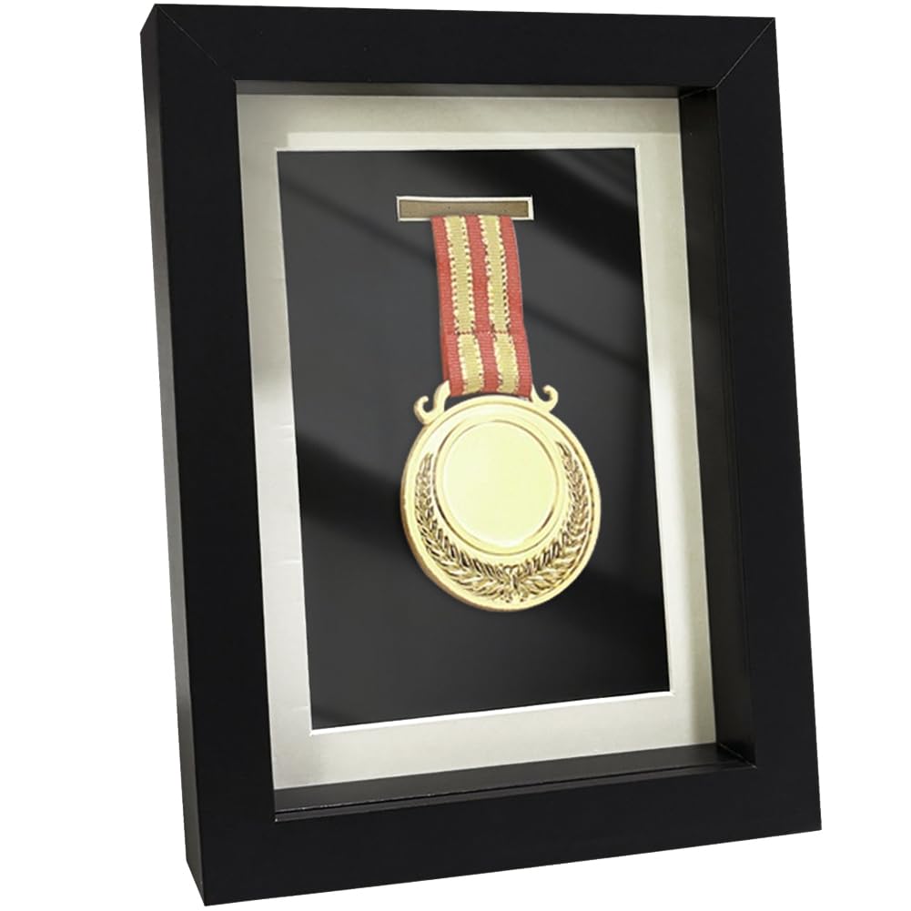 WAYUTO Medal Display Box for Marathon MDF Board Single Display Case Winners Shadow Box for Race Soccer Football Gymnastics and All Sports Black Medal