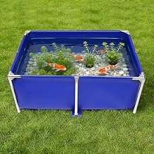 Canvas Above Ground Fish Pond with Stainless Steel Frame & Drain Valve, Blue Aquarium Pool, Koi/Goldfish Breeding Pond with Foldable Design for Home, 47.2 * 31.4 * 19.6inch