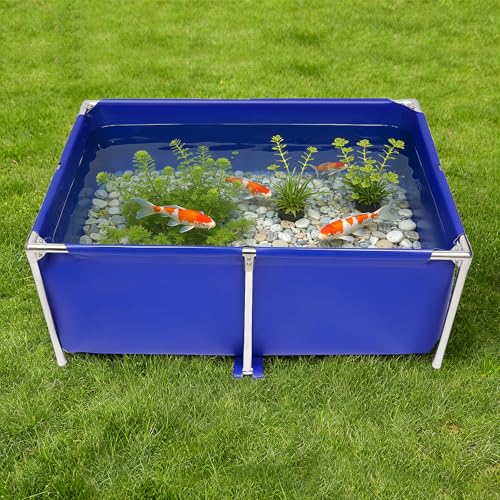 CAIHAOA Foldable Canvas Fish Pond, Modern Pool Above Ground Canvas Water Tank, 47.2 x 31.4 x 19.6inch, Portable Metal Frame Aquaculture Pool w/All Accessories, Thickened Canvas Material