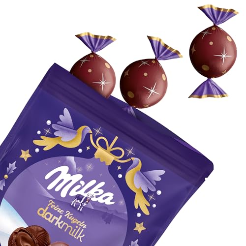 Milka Feine Kugeln Dark Milk – dunkle Alpenmilch-Schokolade mit intensivem Kakaogeschmack in Pralinenform – 90g