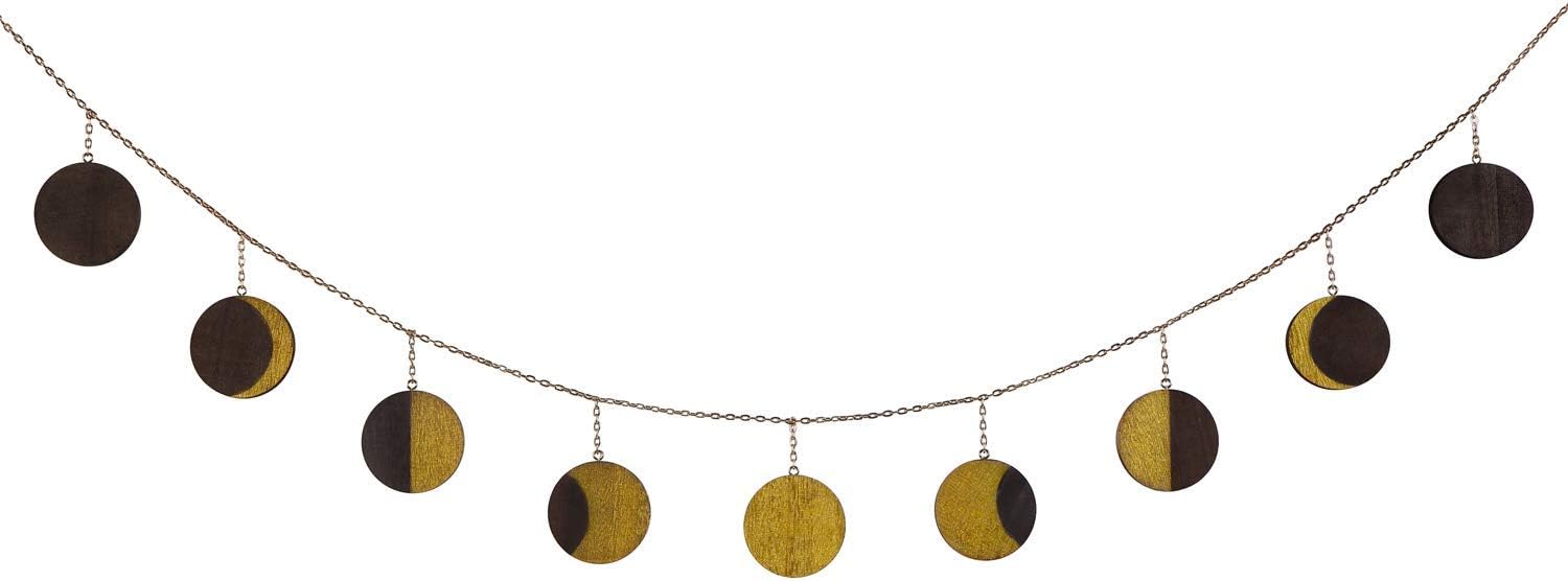Mkouo Moon Phase Garland with Chains Celestial Wall Phases, Boho Chic Bohemian Wall Decor - Apartment Dorm Office Nursery Living Room Bedroom Decorative Wall Art, Gold