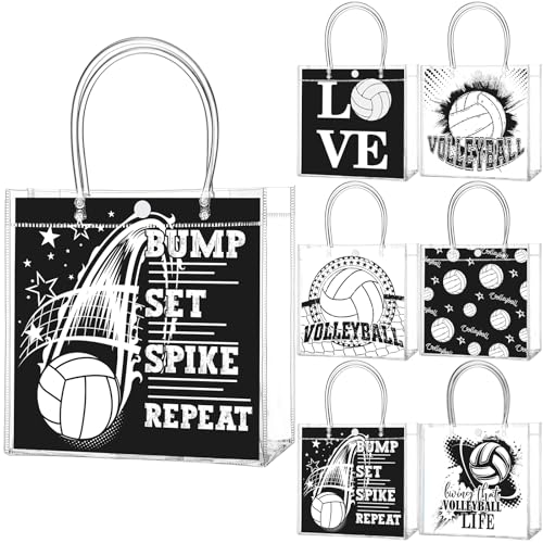 Image of Teenyyou 24 Pcs Volleyball Clear Gift Bags with Handles Volleyball Goodie Bags Sport Theme Party Favor for Team Snack Birthday Gifts