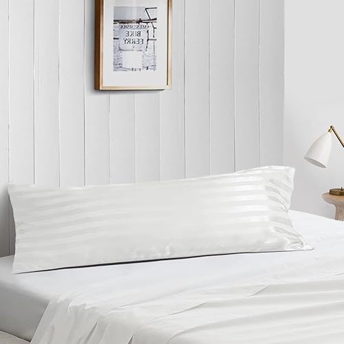 SGI bedding Funda de almohada de tamaño corporal de algodón egipcio sedoso suave y liso de 600 hilos, funda de almohada de rayas turquesa, fibra