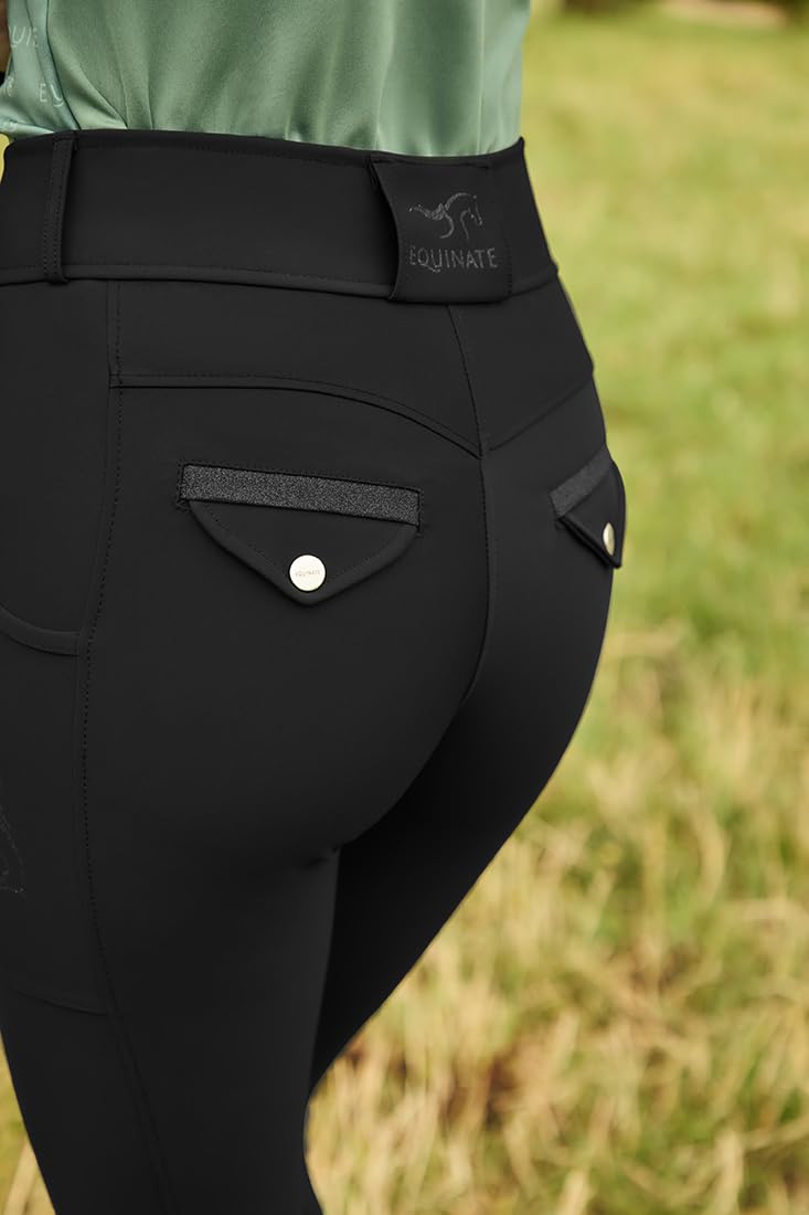 Equinate Damen Reithose Romy - Elegante Reithose mit Kniebesatz Grip Handytaschen und Glitzerapplikationen - atmungsaktiv elastisch rutschfest