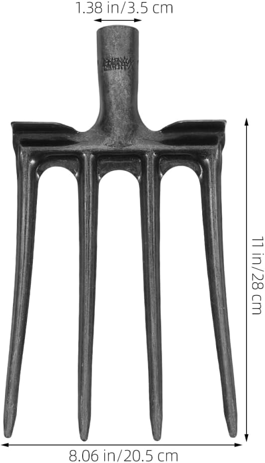 Mikikit 11 Inch Heavy Duty Four-Prong Steel Pitch Fork Replacement Head for Soil Loosening Digging Ground Preparation Farming and Landscaping Tool