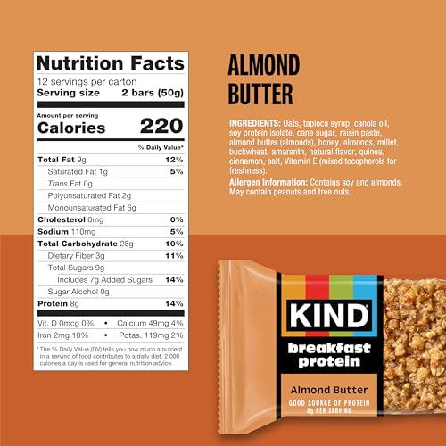 KIND Breakfast Protein Bars, Almond Butter, 8g Protein, Gluten Free, 12 ct - image 2