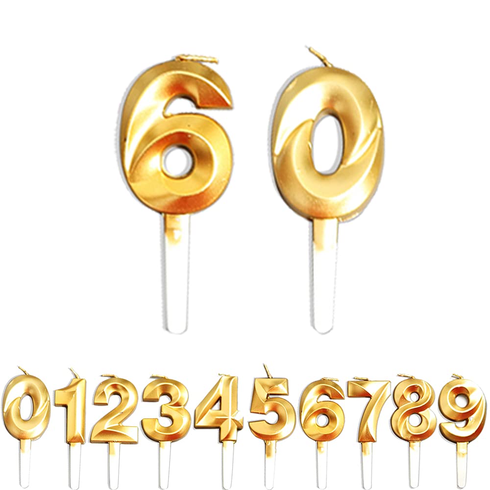 Wlhgh Girls Gold Birthday Candles, 60Th Birthday Cake Candles, Cake Decoration For Birthday Party Wedding Anniversary Graduation Party Supplies (, Number 0&6)