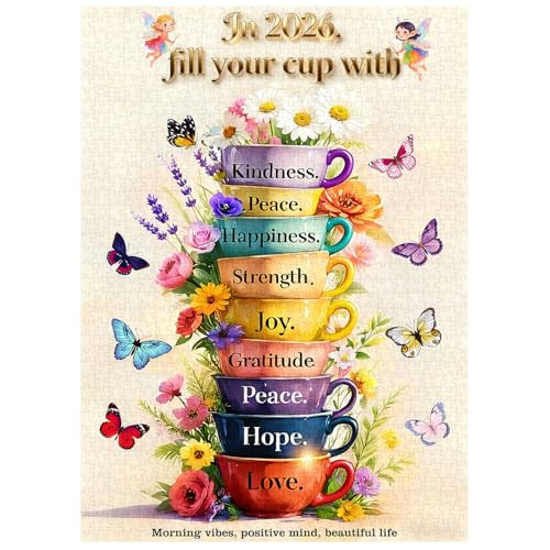 PICKFORU Rompecabezas Cup of Wise Sayings 1000 Piezas, Rompecabezas en Forma de Tazas de Flores para Adultos, Mariposa, Rompecabezas Desafiante y Único miniatura 2
