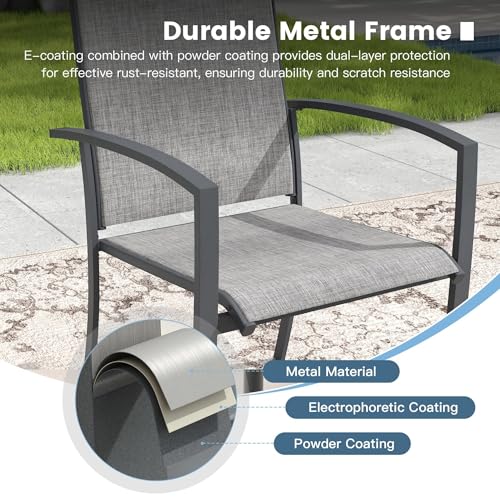 Image of DIFY Patio Chairs Set of 4, Stackable Outdoor Dining Chairs with High Back & Metal Frame, All Weather Breathable Textilene Fabric Outdoor Chairs Set for Backyard Garden Deck, Grey