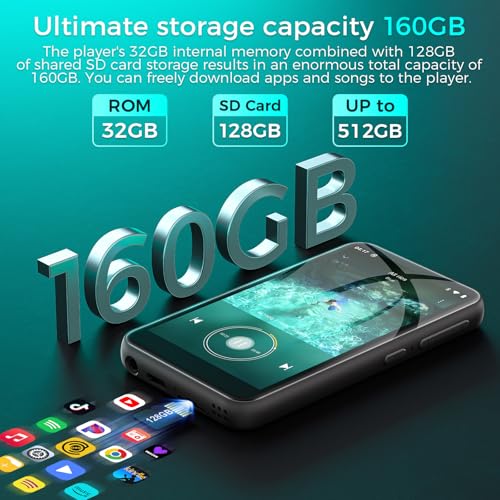 Image of 160GB MP3 Player with Bluetooth and WiFi, Spotify Music Player, Hi-Res Lossless Audio MP4 Player, 4.02 Inch HD Touchscreen, Supports Spotify, Amazon Music, Audible