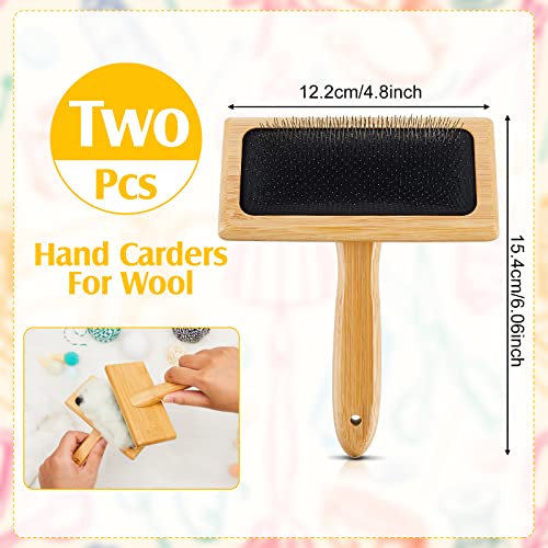 Image of Tessco for You 2 Pcs Wool Carder Brush for Needle Felting | Wool Carding Brush with Wooden Handle, Hand Comb Yarn Brush for Craft Felt Project Grooming Supplies