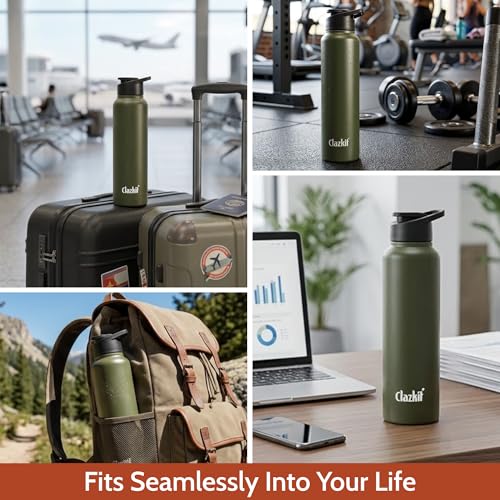 Image of Clazkit Alpha Sporty Stainless Steel Water Bottle Single Wall 1000ml Set of 4 | Lightweight, Leak-Proof, Reusable | Ideal for School Kid,Office, Gym & Travel | Green