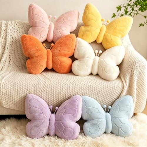 Image of CANGHI Butterfly Pillow,Butterfly Throw Pillow,Yellow 15 inchx18 inch Plush Cushion | Decorative butterfly pillow, soft plush cushion, cute shaped throw pillow for bedroom living room. Aesthetic room decor.