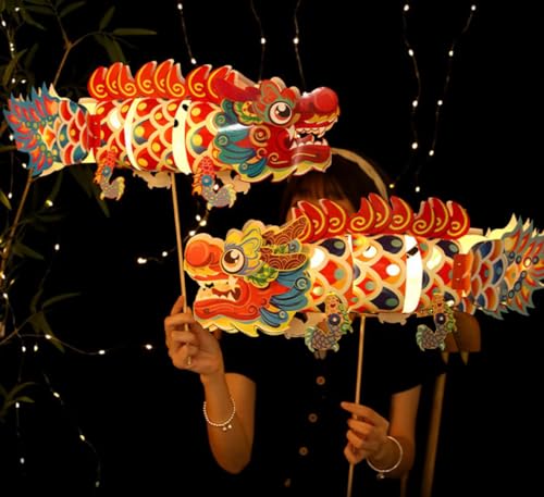 2pcs Dragon Hanging Paper Lantern Chinese New Year 2025 DIY Hand-held Paper Lanterns Spring Festival Home Decoration Dragon Dance Gift for Friends