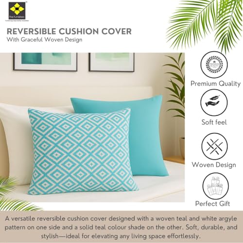 Image of Reversible 18x18 Teal Cotton Argyle Woven Pack of 1 Fashion Throw Pillow Covers Cases for Couch Sofa Home Decoration | 45x 45 cm