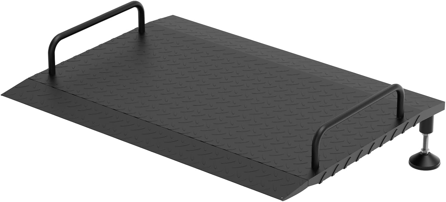Photo 1 of  5~8" Adjustable Door Threshold Ramp with Detachable Handles, Wheelchair Ramp for Stairs/Scooters/Walkers/Home Steps(29.5" L*39.4" W, Max 500LBS Loading)